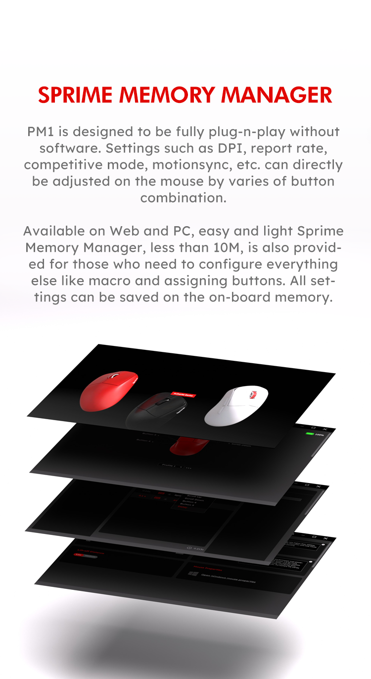 Sprime PM1 Hyper Lightweight Wireless Ergo Gaming Mouse Sprime PM1 Hyper Lightweight Wireless Ergo Gaming Mouse